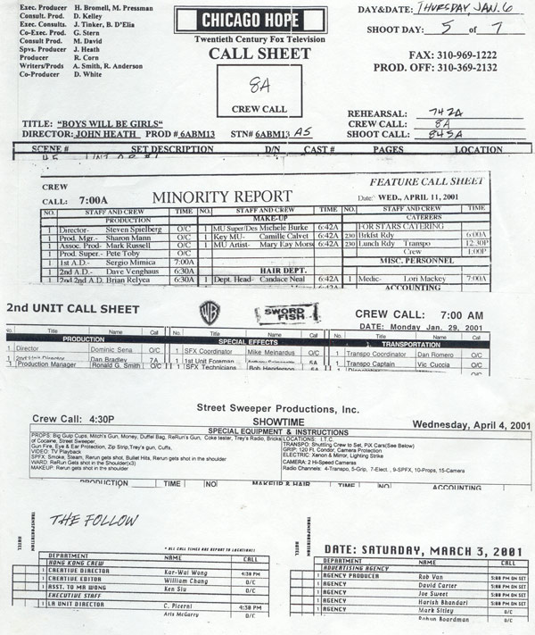 archies media page what is a call sheet